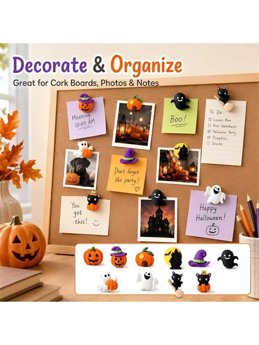 50 Pcs Halloween Themed Pushpins Funny Ghost Castle White Cat Decorative Tacks